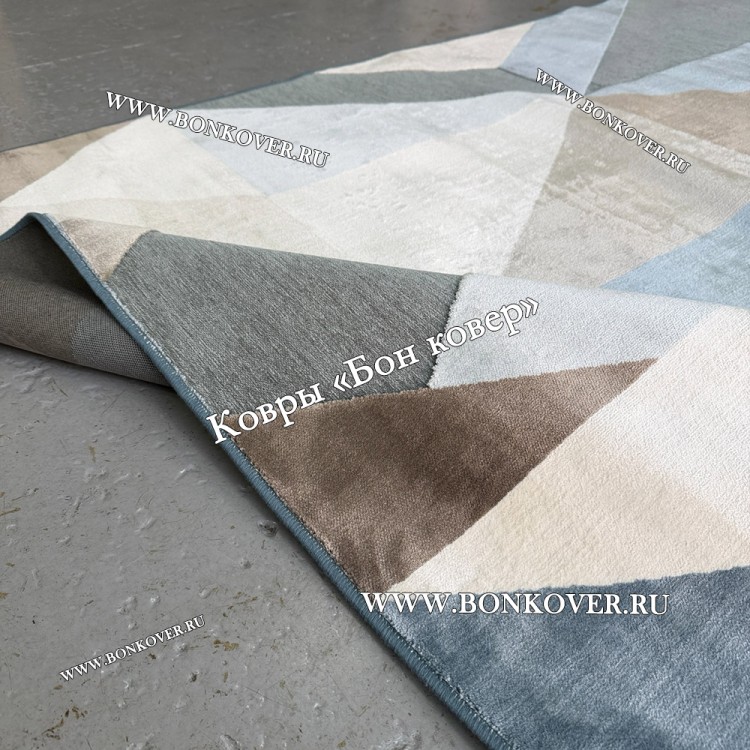 Тонкий Ковер из Артшелка Дизайн 39 Синий с Коричневым