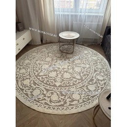 Круглый Белый Шелковистый Ковер  Дизайн 30542